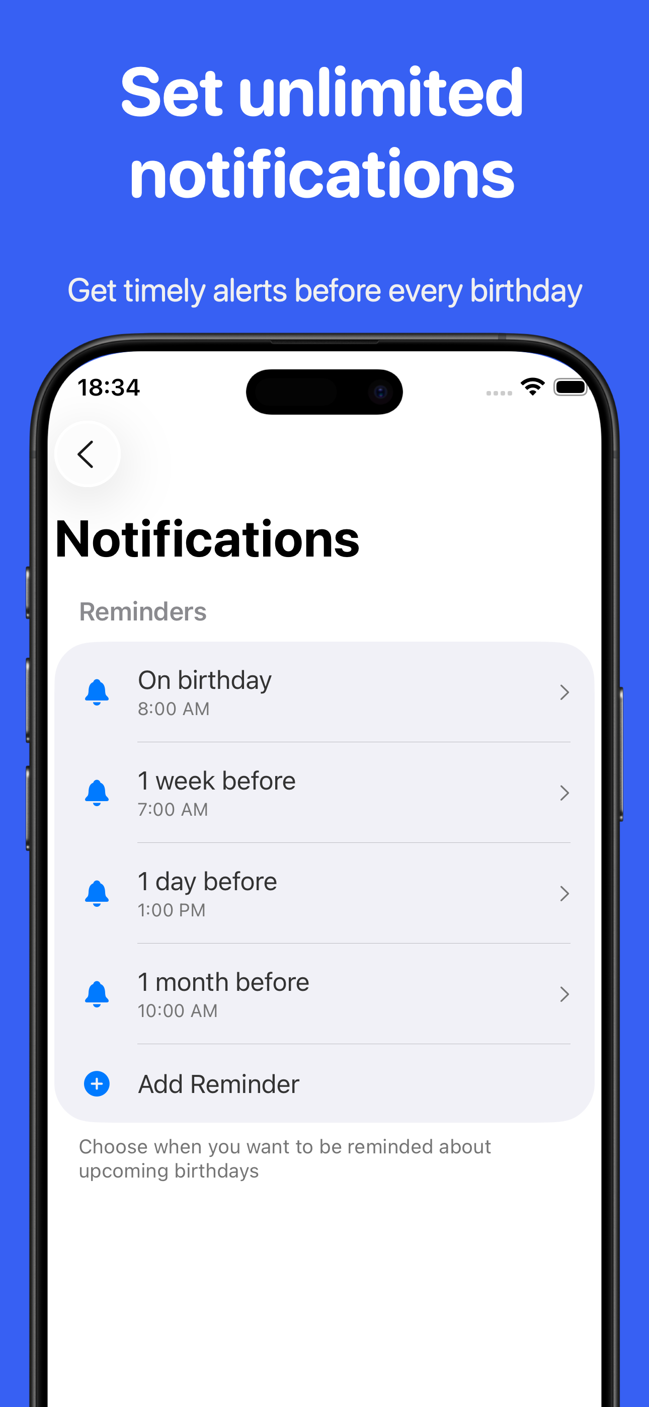 Birthday reminders and notifications