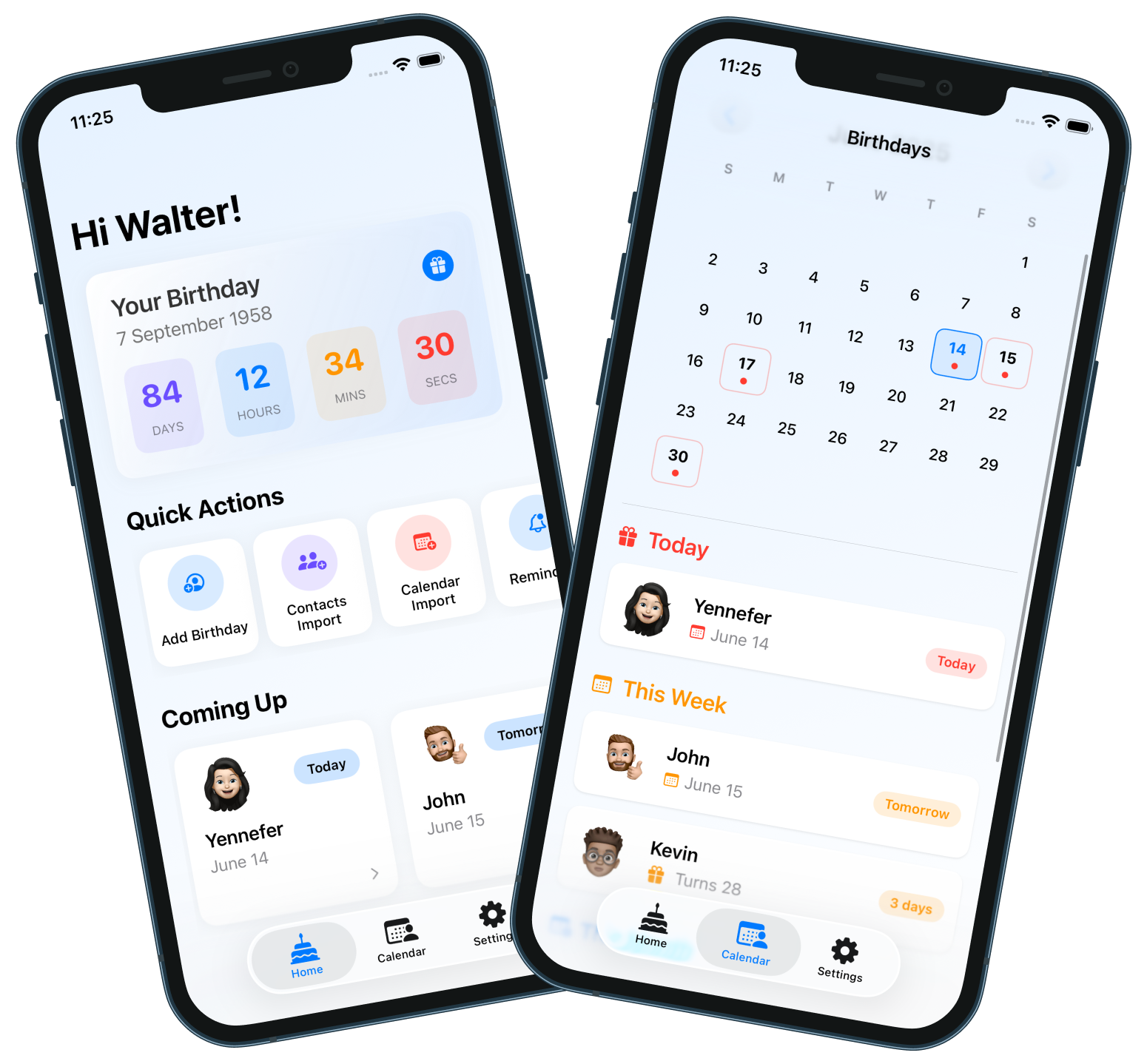 CandlesUp main interface showing birthday countdowns